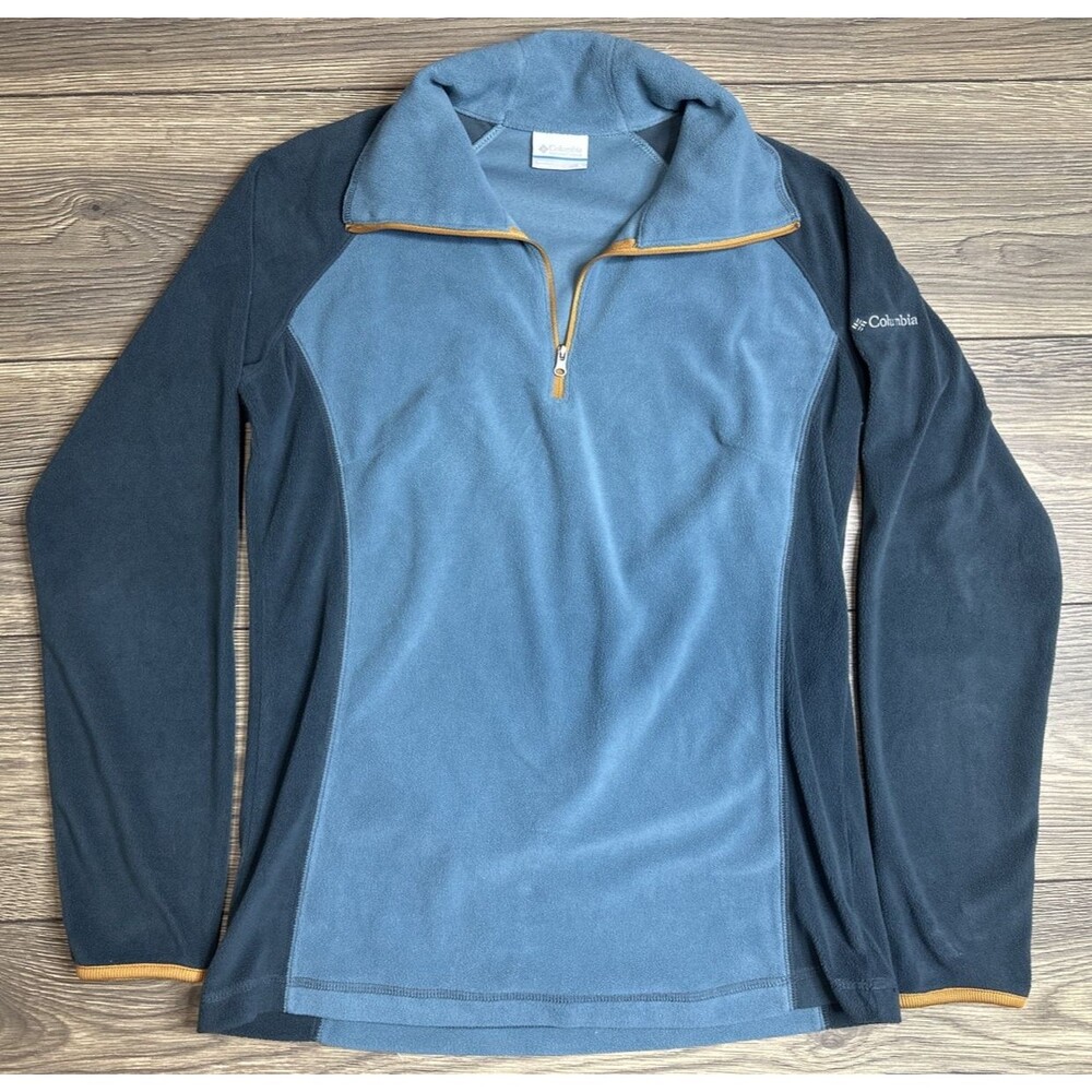 Columbia 1/4 Zip Orange Thin Turtleneck Fleece Blue Womens Size Medium